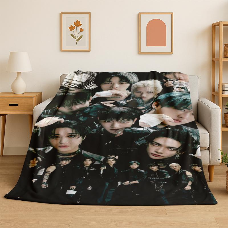 Kpop Stray Kids Music Star Flannel Blanket Soft Warm Throw Blanket for Bedroom Living Room Bed Travel Camping Picnic Gift