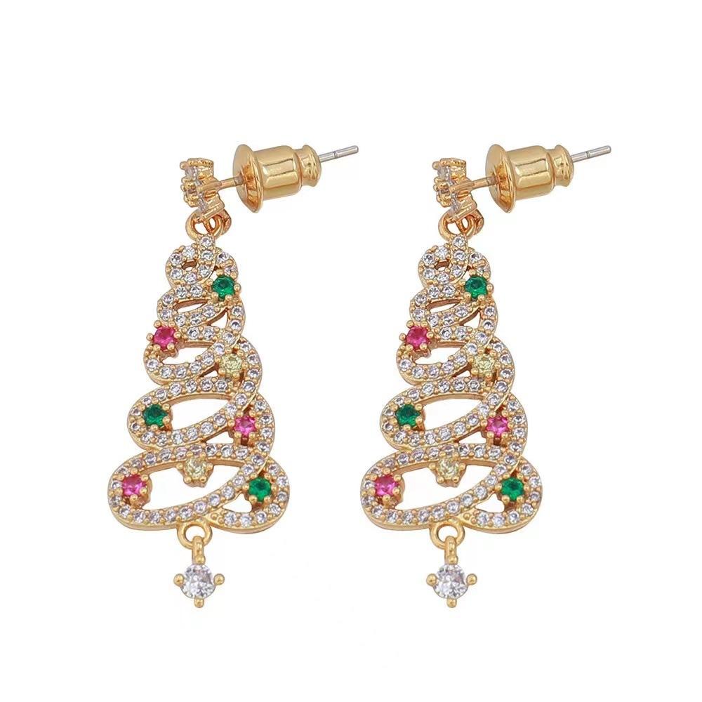 Christmas Earrings Colorful Zircon Micro-Inlaid Christmas Tree Delicate Girl Silver Stud Earrings Women