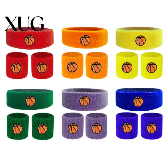 Elastic Sports Wristband 1 Set Kids Headband Ball Embroidery Stretch Breathable High Elasticity Sweat Absorbing Boys Girls Knitted Basketball