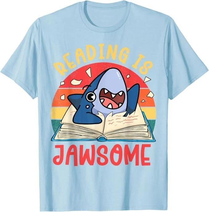 Reading is Jawsome Shirt Shark Book Kids Boy Toddler Nerdy T-Shirt 4XL