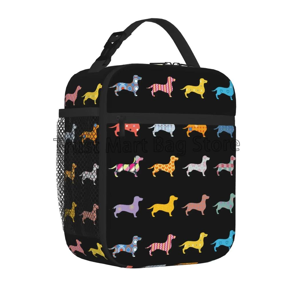 Cute Dachshund Dog Print Insulated Lunch Bag Reusable Cooler Thermal Bento Tote Bag for Work School Hiking Travel Picnic Beach