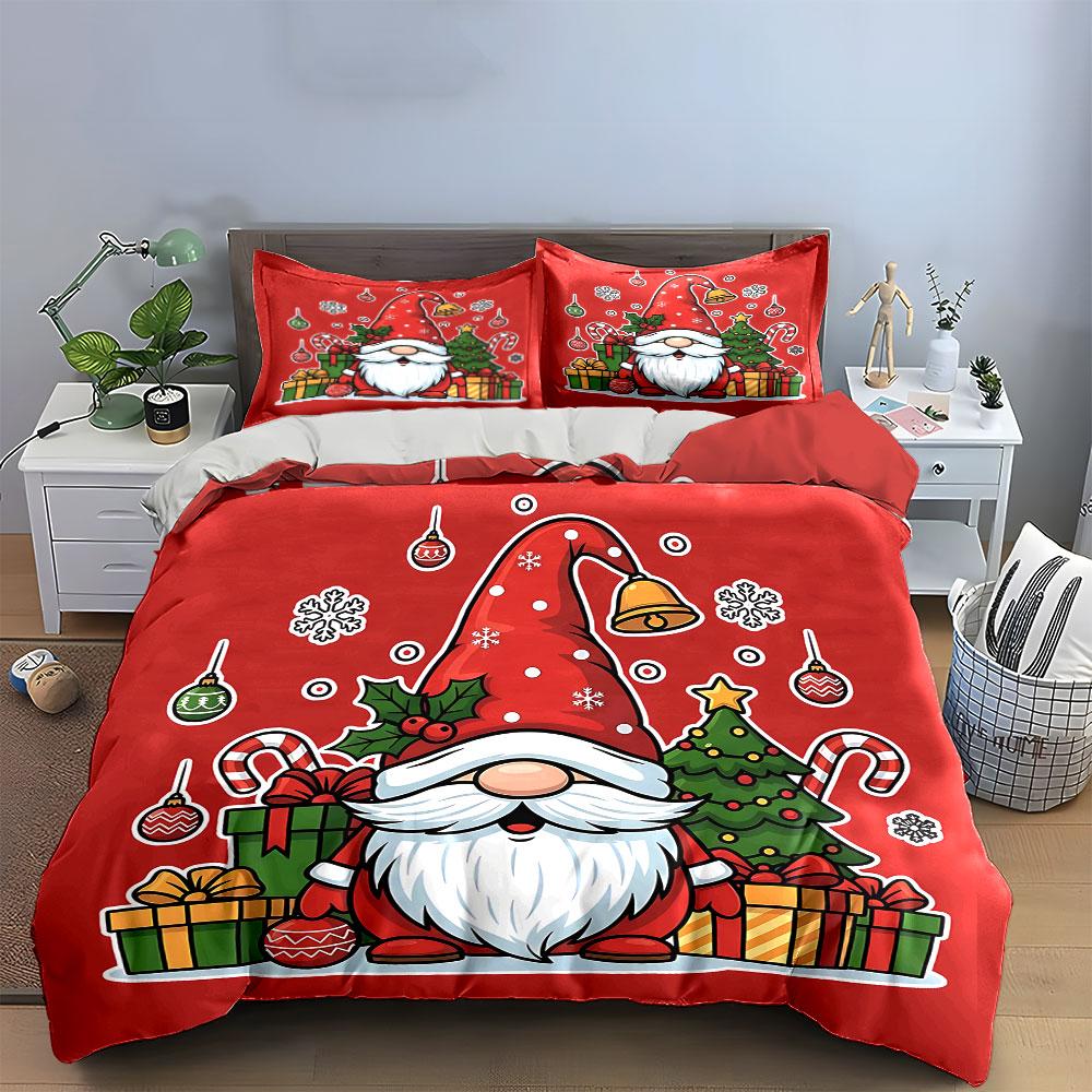 Christmas Gnome with Gifts Bedding Duvet Cover Set Duvet Cover Pillowcases (1*Duvet Cover 2*Pillowcases, without duvet insert)