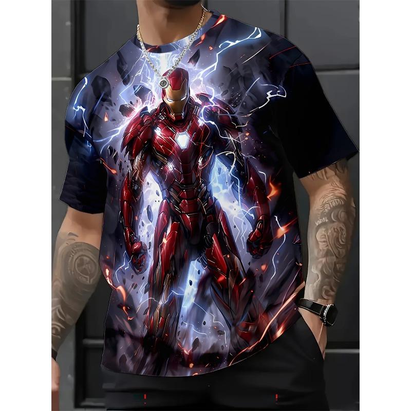 Summer Men's 3D Printed Marvel Avengers League Iron Man T-shirt - Street Round Neck Loose Short Sleeve Adult Sports Shirt