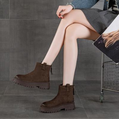 La primera capa de piel de vaca Botas Martin para mujer Otoño Nuevo Retro Suela Gruesa Aumento de Altura Casual Deportivas Botines para Mujer