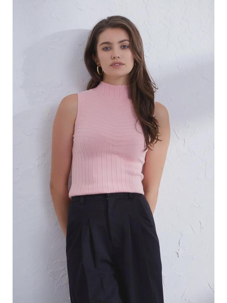 2023 Women's Slim Fit Sleeveless Knitted Sweater Vest - Casual Half-High Collar Solid Color Top