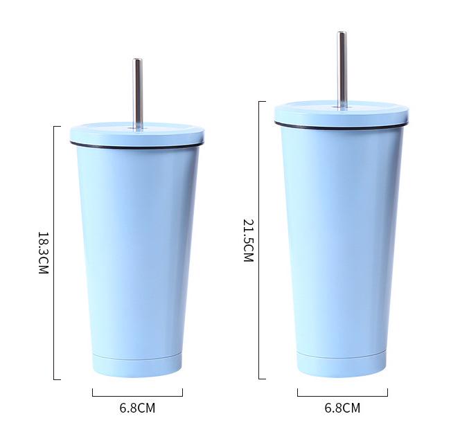 In Stock 304 Stainless Steel Straw Cup with Gold Rim - Portable Outdoor Thermos for Car Use