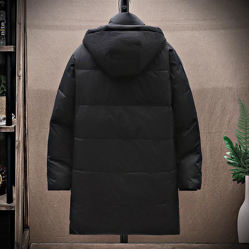 Autumn and Winter Men's White Duck Down Hooded Loose Down Jacket Three Bars Medium and Long Down Jacket
