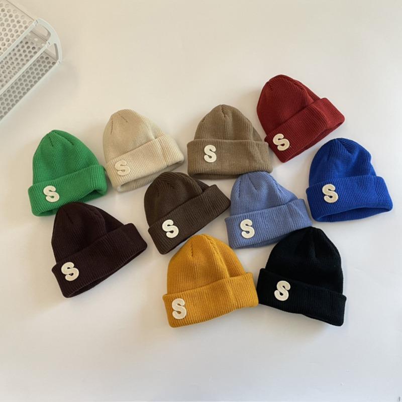 

Осенняя детская шапка для мальчиков, вязаная детская шапочка с вышивкой S и буквами для детей, детские шапки для девочек, детская шапочка для малышей