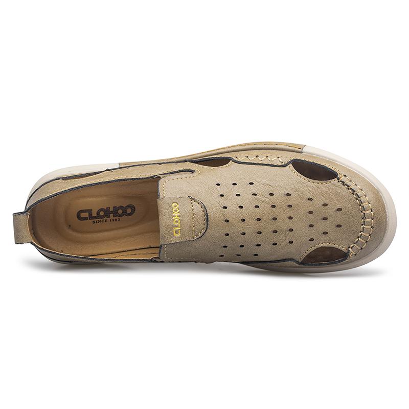 Sandale Casual din Piele pentru Bărbați, Durabile, Cusături Manuale, Pantofi cu Vârf Închis, Antiderapanți, Pentru Interior, Exterior, Plajă