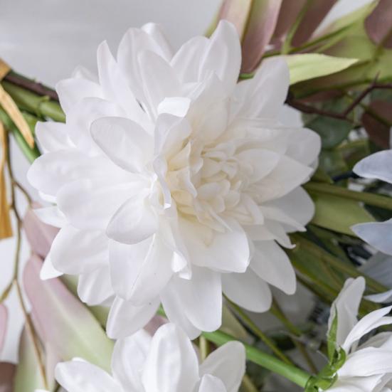 Artificial Dahlia Flower Bouquet Faux Silk Floral Arrangements with Eucalyptus Leaves for Dining Table Centerpieces DIY Wedding Bridal Bouquet