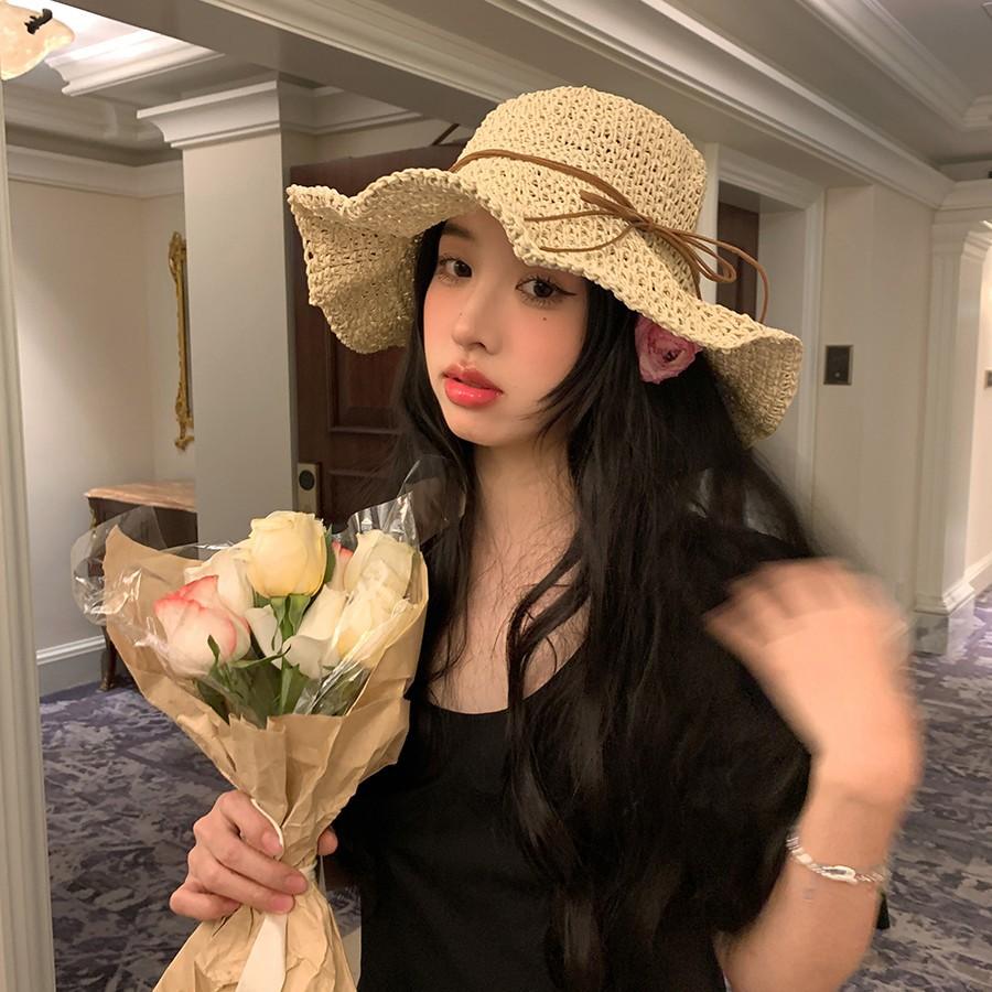 Hat Female Summer Small Fresh Crochet Straw Hat Versatile Foldable Sun Hat Seaside Vacation Beach Sun Hat
