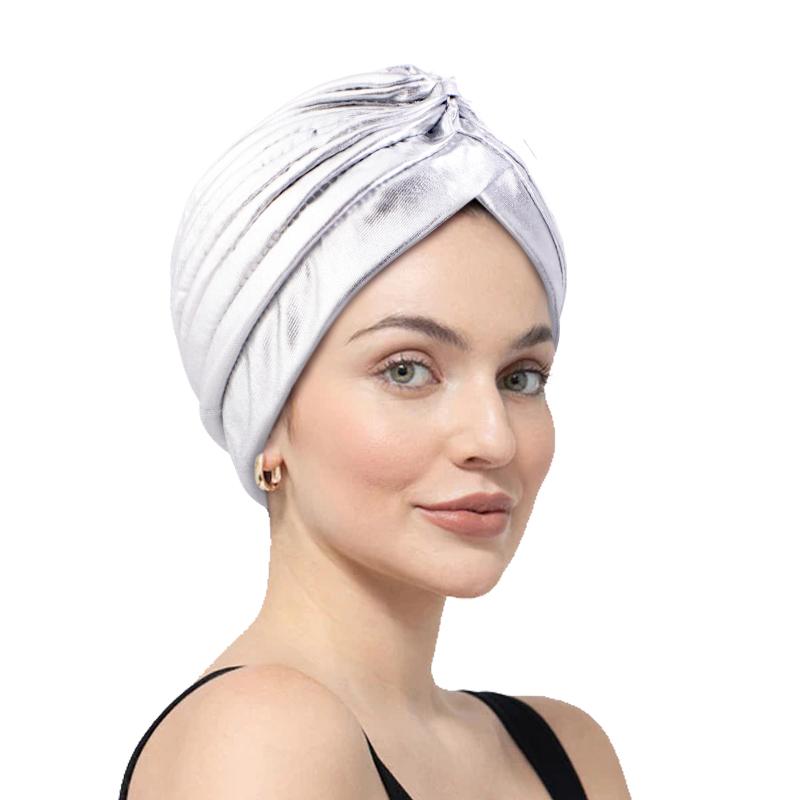 New Unisex Vintage Metallic Turban Headband Cross Twist Arab India Pleated Head Wrap Ramadan Beanies Hats Muslim Chemo Cap