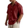 Men’s Loose Fit Casual Cotton Crinkle Texture Shirt Short Sleeve Button Down Collared Top for Everyday Wear