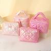 Wide Open Quilted Makeup Bag Large Capacity Zipper Handle Travel Toiletry Cosmetic Bag Ladies Makeup Storage Bags