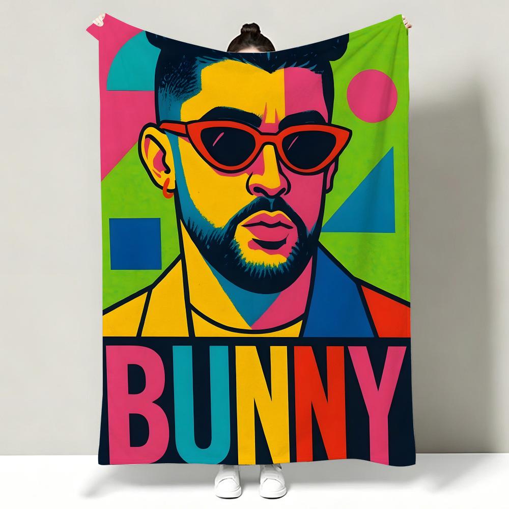 Music B-Bad B-Bunny Throw Soft Warm Flannel Throw Blanket, Multi-use for Sofa Bed Office Nap