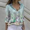 Gradient Color Button Women's Shirt Vintage Flower Chiffon Blouse Spring Loose Long Sleeve Tops for Women