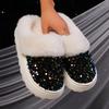 Ladies' Plus Size Casual, Fashionable, Comfortable, Elegant, Simple, Sparkling Sequins, Festive, Thick Sole, Thick and Warm Indoor Home Slippers