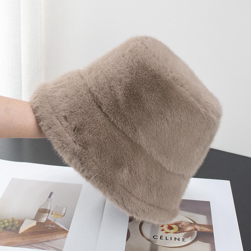 Imitacja Norki Kapelusz Wiaderkowy z Dużym Rondem Damski Polarowy Pogrubiony Puszysty Kapelusz Basinowy