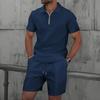 Men's Trendy Waffle Texture Lapel Polo and Shorts Set - Casual Sportswear, Short Sleeve Outfit
