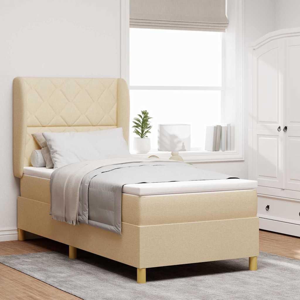 Box Spring Bed with Headboard Cream 200 x 90 cm Fabric