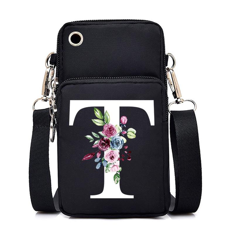 New Letter-printed Black Oblique Span Bag, Mobile Phone Bag, Light To Carry, Vertical Length and Width Change Bag