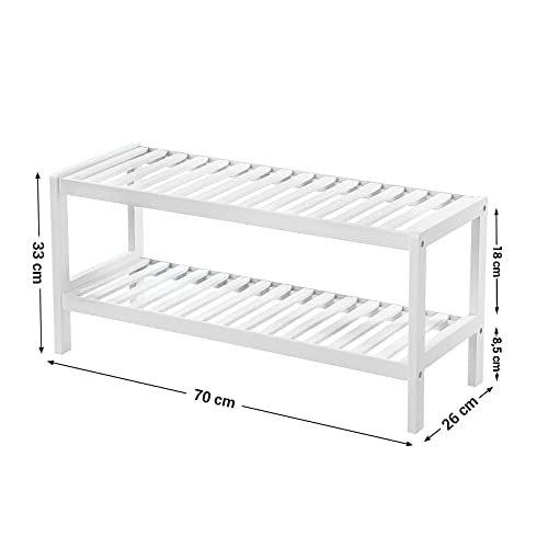 Natural Bamboo 2-Tier Shoe Rack, Shoe Shelf Plants Books, for Living Room Bedroom Bathroom, 70 X 26 X 33 Cm, White