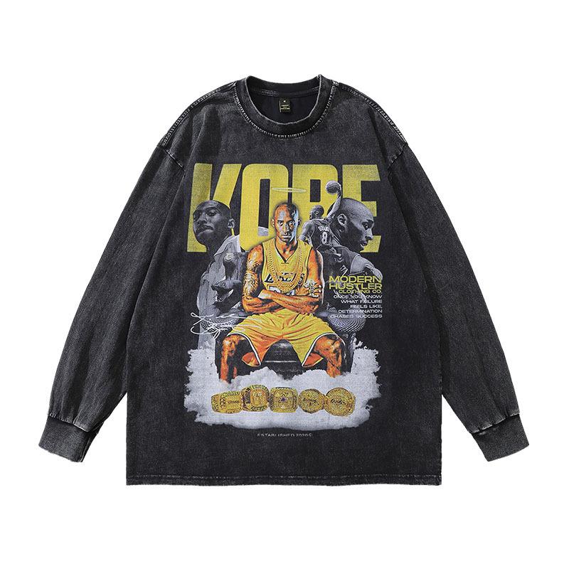 European And American High Street Retro Angel Washed Long-Sleeved T-Shirt Men'S And Women'S Street Trendy Brand Old Versatile Bottoming Top