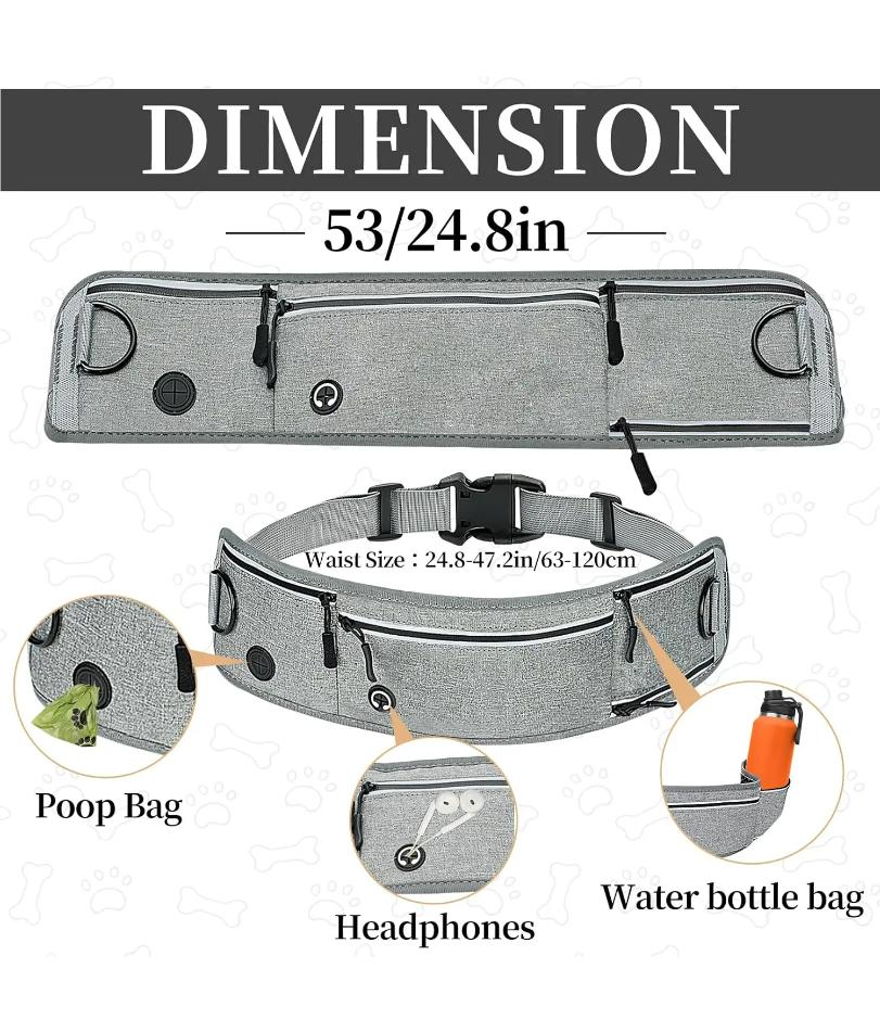 Waist Dog Hands Free Dogs Leash, Waist Running Leash with Zipper, Walking Pouch for Dog Walking, Reflective Dual Padded Handles