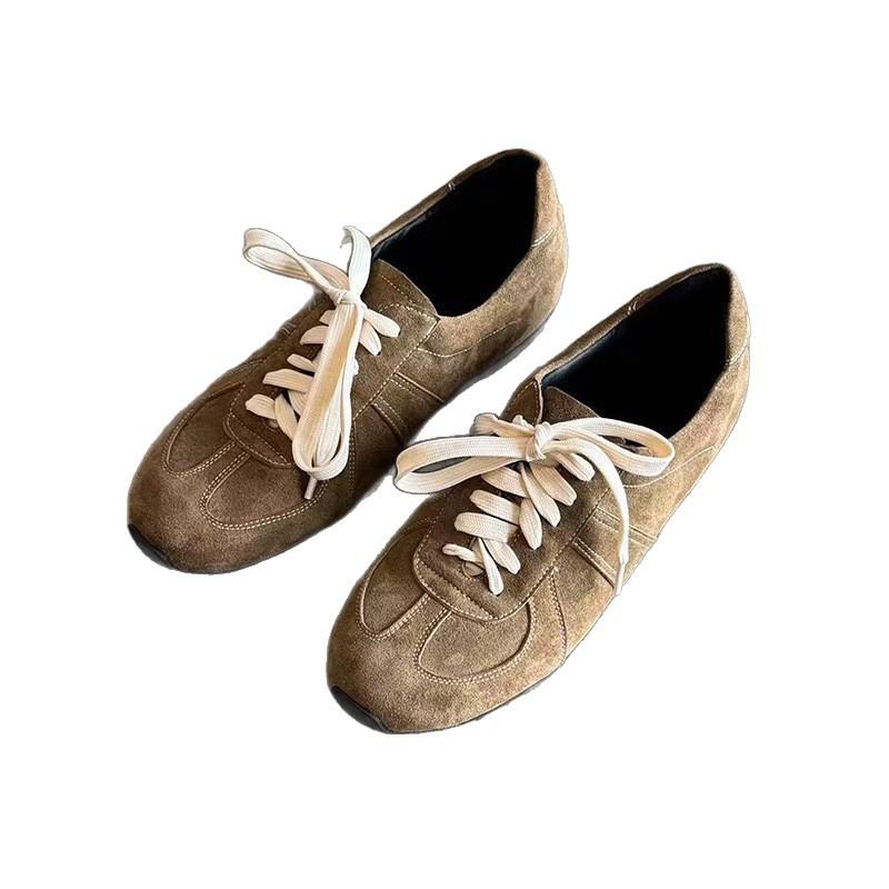 Sheepskin Version~ 2025 New Retro Niche Round Head Lace-up Flat Bottom Casual Sports Fashion Low-top German Training Shoes Women