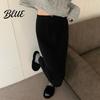 Midi Skirt Women High Waist Loose Fit Ribbed Knitting Solid Slimming High-waisted Color Autumn Winter Straight