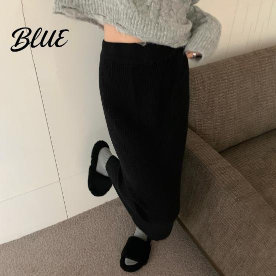 Midi Skirt Women High Waist Loose Fit Ribbed Knitting Solid Slimming High-waisted Color Autumn Winter Straight