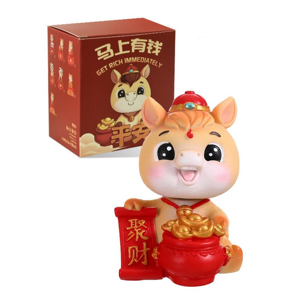 Resin Head-shaking Horse Figurine Cartoon Horse Wealth Lucky Charm Creative Desktop Ornament  Gift