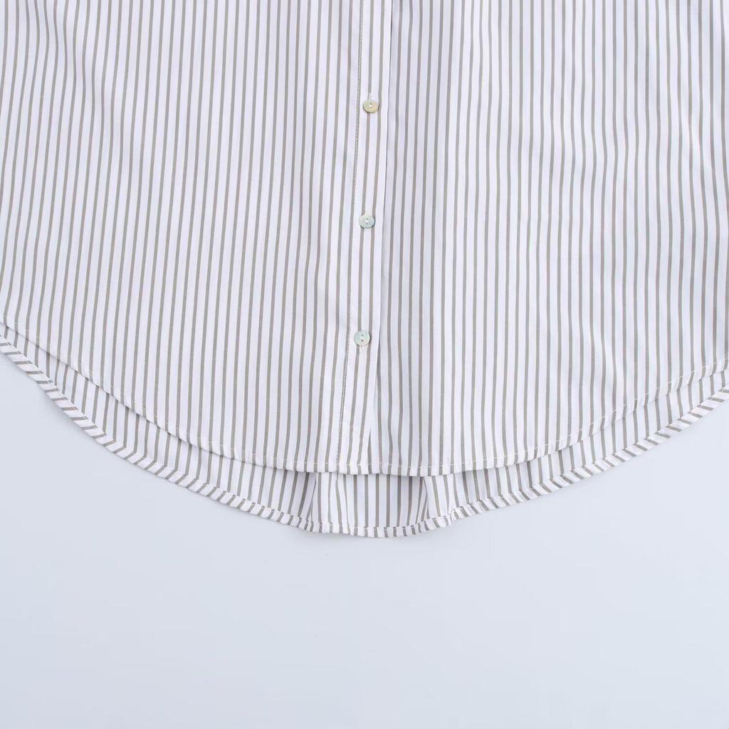 Spring 2025 Women's European & American Style Striped Long Sleeve Casual Shirt with Turn-Down Collar