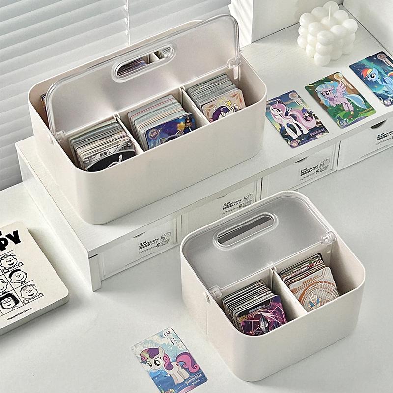 Card Storage Box with Lid, Multi-Compartment Trading Card Organizer Holder for Collectible Cards, Photo Cards, and Gaming Cards