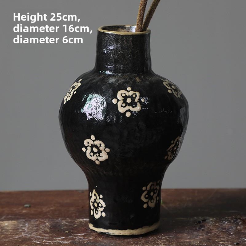 New Chinese national tide ceramic vase coarse pottery vase flower arrangement retro nostalgia handmade hotel Zen decoration