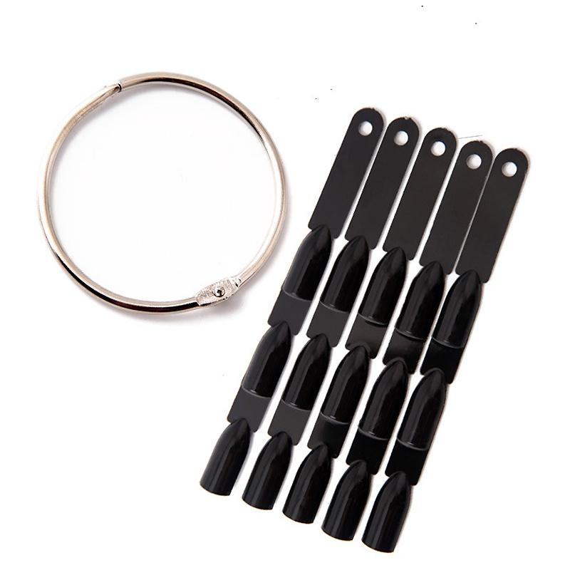 150 Black False Nail Tips Fan with Removal Ring Fake Nails Nail Art Practice Display Nail Polish Color Chart Manicure Tool
