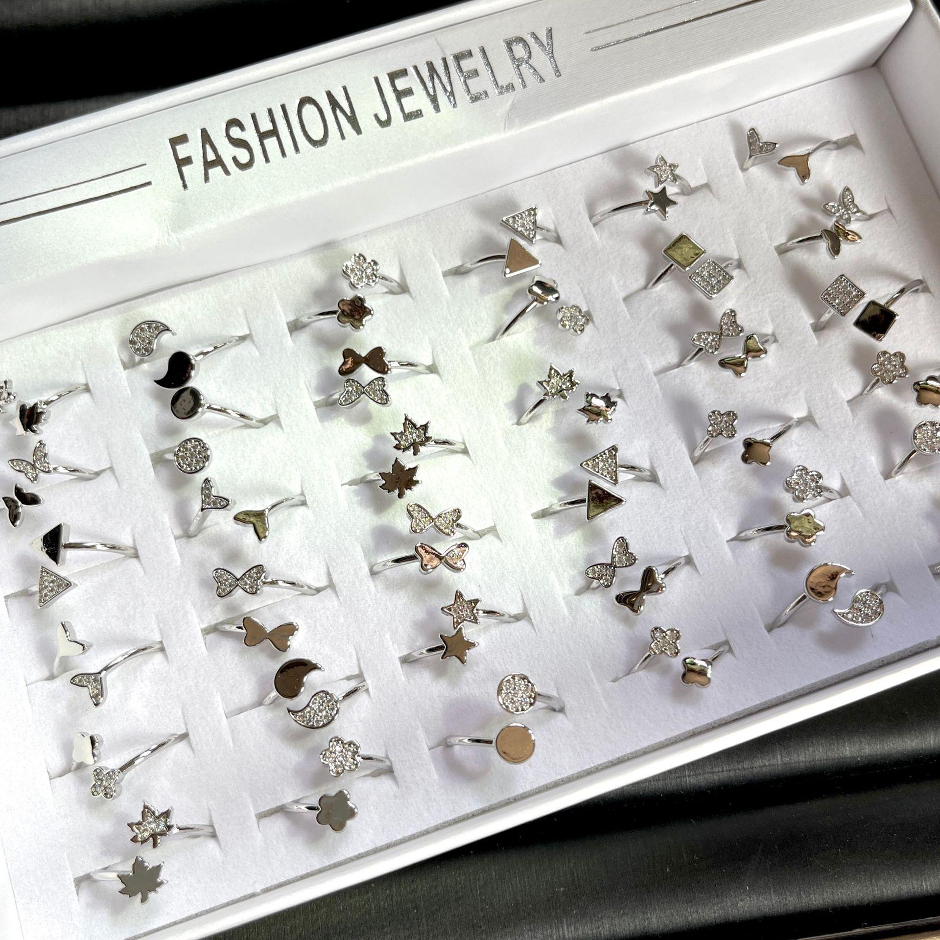 10Pcs Fashion Zircon Open Ring for Women - Simple Retro Finger Ring Jewelry