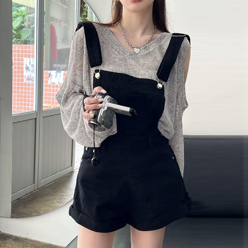 Women's Plus Size Slim-Fit Denim Overall Shorts - Stylish Summer A-line One-Piece for Petite Figures
