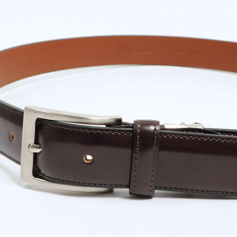 [Ogier] Men's Belt - Glass Leather - Genuine Leather (Cowhide) - Free Size (Adjustable) - Made In Japan - Dark Brown