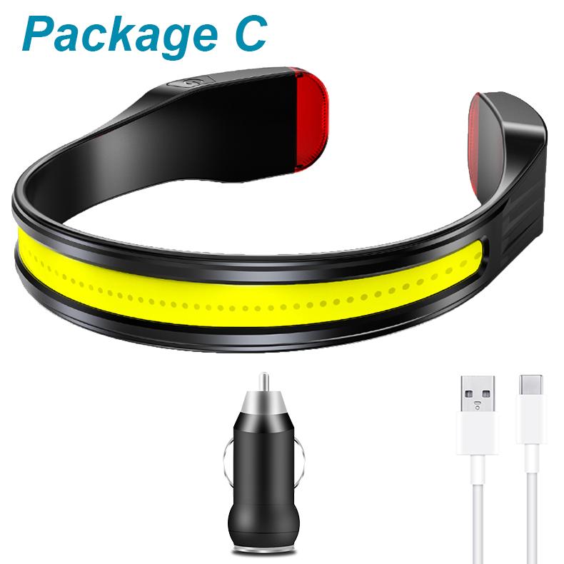 COB LED HeadLamp Type-C USB Rechargeable Headlight Multifunction Light Portable Head Flashlight Lamp Tail White Lamp; Red light