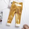 Barn Gull Sølvfarge Fleecebukser Høst Vinter Jenter Thicken Bukser Barn Slim Metallic Glossy Plus Velvet Bukser