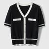 Women Sweaters Pullovers 2025 Summer Short Sleeve V-Neck White Black Knitted Sweater Women Tops Pullover JJ296