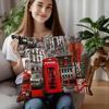 Federa Cuscino Stampa Autobus Rosso di Londra Peluche Corto Stampa Double-sided Copricuscini Quadrati Decorazione Cuscino per Divano Casa
