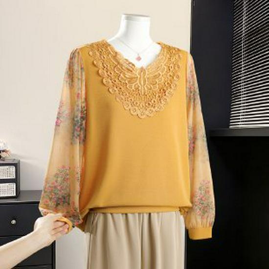 

Mom s Spring Knit T-shirt: Stylish Base Layer for Middle-Aged & Older Women 2XL жёлтый