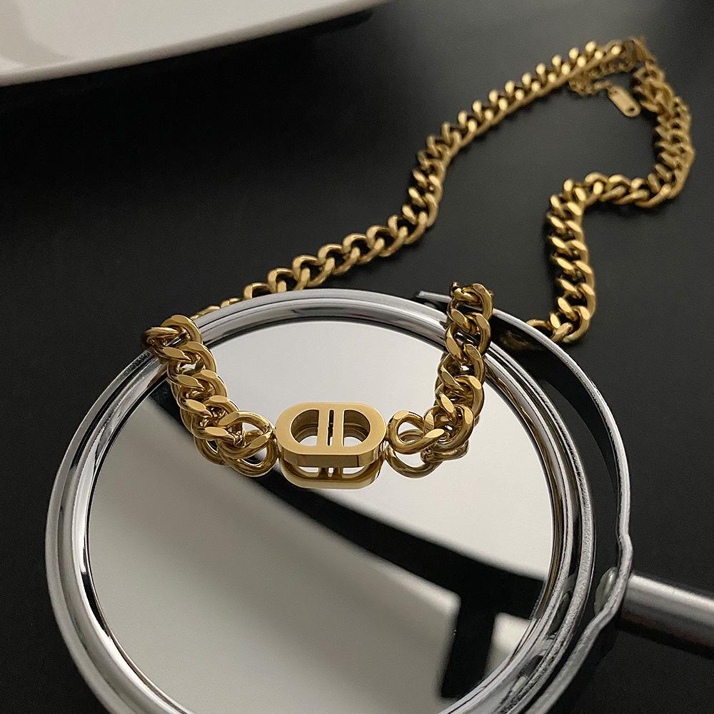 Titanium Steel Non-Fading Women's Hip-Hop Cuban Chain Necklace - Trendy European & American Street Style Clavicle Accessory