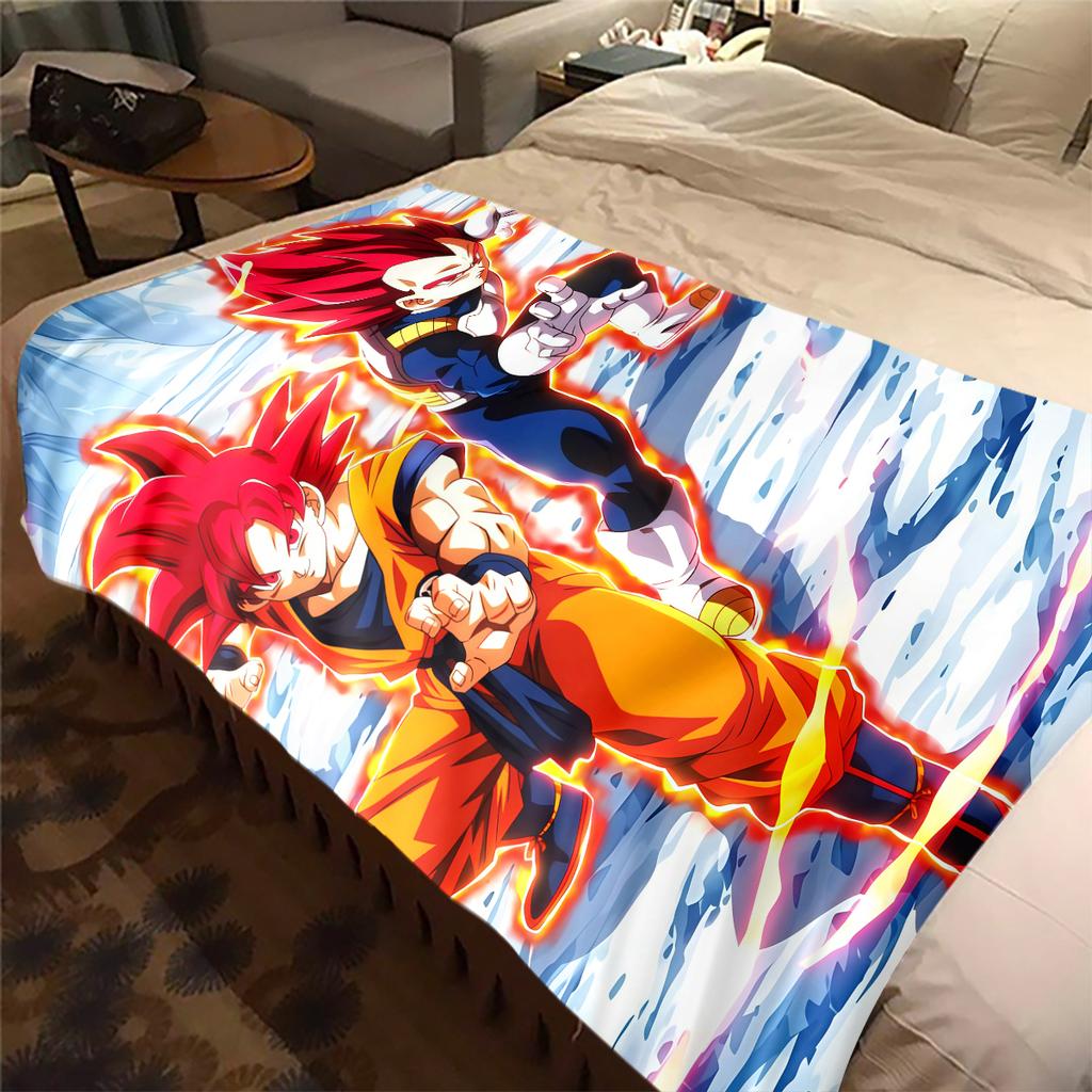 1PC Cartoon Son Goku Print Flannel Blanket, High quality All Seasons, Home Decor, Warmth and Comfort, Perfect for Christmas Gifts
