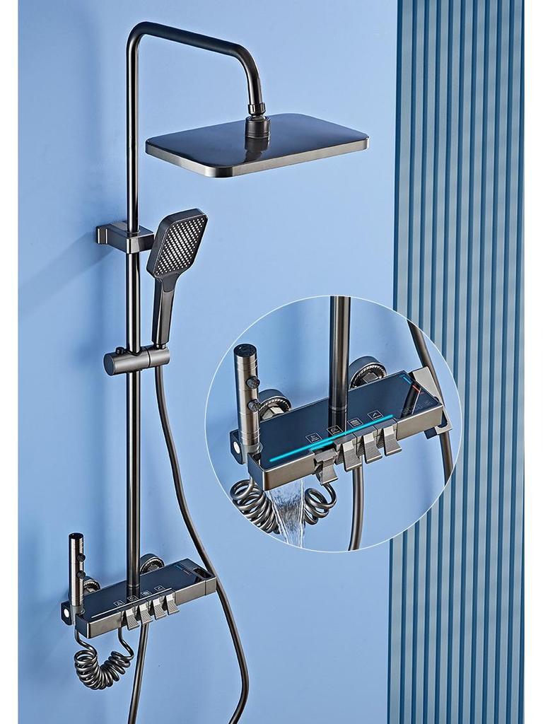 Space Aluminum Shower Faucet Set with Digital Display & LED Light Shower Head