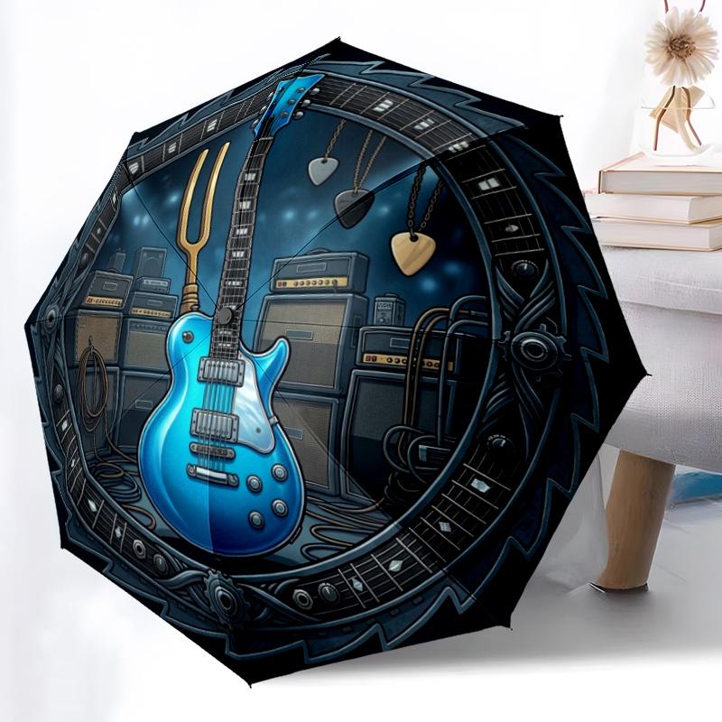 Guitar Amplifier Fusion pattern umbrella, portable and foldable design, 8 ribs, a casual accessory for Halloween, Christmas, and birthday gifts. разноцветный