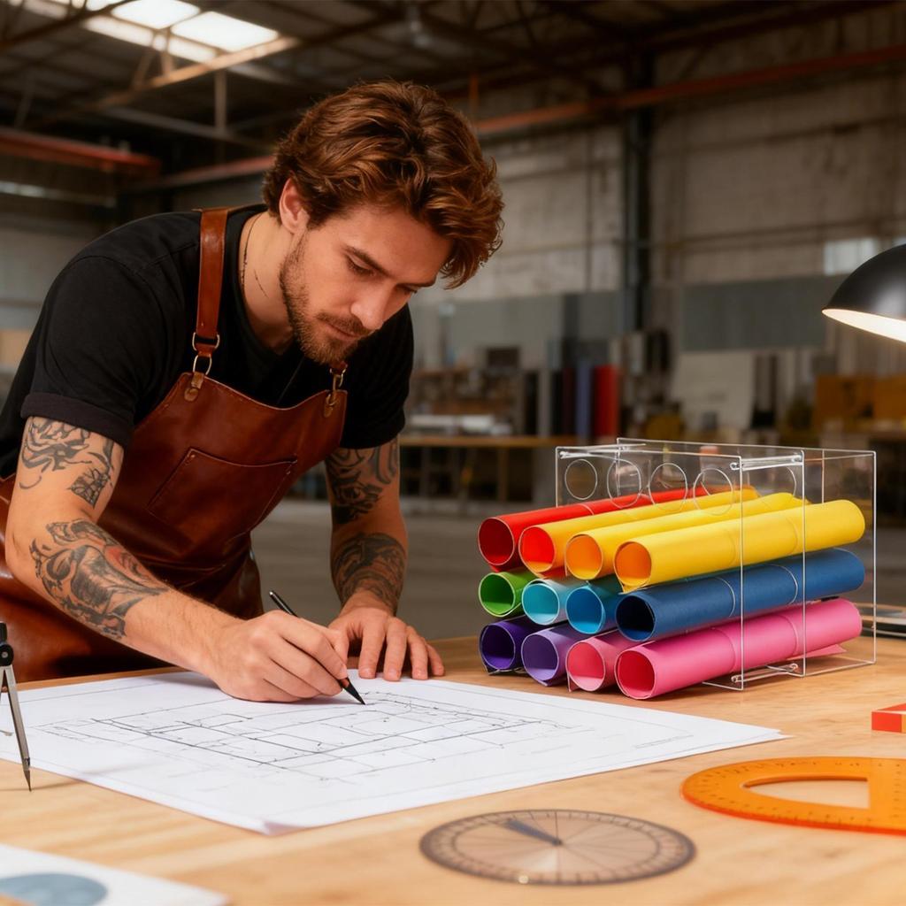 Craft Paper Roll Stand 2 Pieces Clear Acrylic Display Bracket 16-Hole Craft Paper Roll Holder For Organization Desktop Art