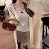 Gray Lace-Stitched Long Sleeve Top: 2024 Spring/Autumn Niche Women's Shirt